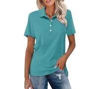 Polo d'été à manches courtes pour femme - Style décontracté - Avec un quart de bouton - En coton classique - Pour le sport, le golf, le tennis, bleu clair, M