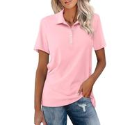 Polo d'été à manches courtes pour femme - Style décontracté - Avec un quart de bouton - En coton classique - Pour le sport, le golf, le tennis, rose, XXL