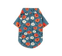 Polo d'été pour chien à boutons avec fleurs blanches oranges et fond bleu - Doux, léger et respirant - Parfait pour un usage quotidien et des séances photo