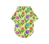 Polo d'été pour chien avec motif de tulipes vertes à paillettes, léger et respirant, idéal pour un usage quotidien et une séance photo L-5XL