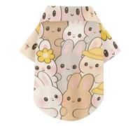 Polo d'été pour chien avec motif lapin mignon de dessin animé beige avec col boutonné léger et respirant pour animaux de compagnie vêtements hauts sweat pour chiot parfait pour un usage quotidien et