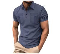 Polo d'été pour homme avec bouton SIM et double poche - Couleur unie - Manches courtes - Décontracté, gris, M