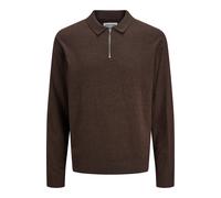 Polo en maille 1/2 zip manches longues Jack & Jones Emil Marron 2XL