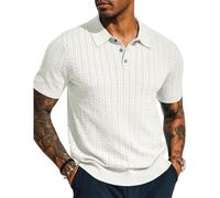 Polo en Maille Homme Manches Courtes Revers Ajouré Respirant Été Casual Chic Tricoté