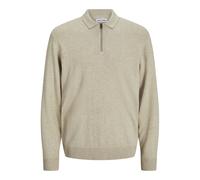 Jack & Jones Polo pull en tricot Jjeemil demi-fermeture éclair mélange oatmeal L Homme