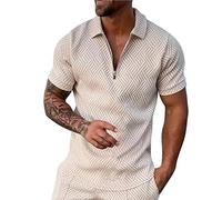 Polo extensible et court pour homme - Coupe droite - Doux - Confortable - Décontracté - Respirant - À porter au quotidien, beige, 3XL