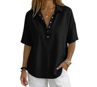 Polo Femme Manche Courte 2026 Col V Ample Décontracté Chemisier d'été Unie Chic et Elégant Confortable Teeshirt Boutonné Léger Grandes Tailles Haut Travail Vacances Blouse