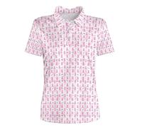 Polo Femme Octobre Rose Polo Femme Manche Courte Soutien Cancer du Sein Ruban Rose de Sensibilisation Solidarité Feminine Shirt avec Bouton de Sport Coton Grande Taille Disponible (D-White, L)