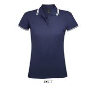 Polo Femme - Pasadena - Marine/Blanc - Manches Courtes - 100% Coton Ringspun - Ajusté XXL