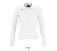 Polo femme - Podium - Blanc - Manches longues - 100% coton - Coupe cintrée L