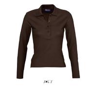 Polo femme - Podium - Chocolat - Manches longues - Col polo - Coupe cintrée L