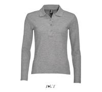 Polo femme - Podium II - Gris chiné - Manches longues - 100% coton - Coupe cintrée XL