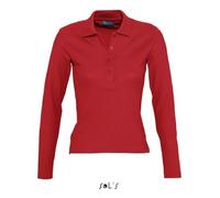 Polo femme rouge - Podium - manches longues - maille piquée 210 - 100% coton peigné Ringspun