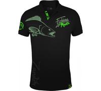 HOTSPOT DESIGN Polo Shirt Fishing Mania Zander, L, noir-vert, Polo pour pêcheurs de sandres, 010200503