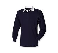 Front Row - Polo de Rugby à Manches Longues 100% Coton - Homme (XS) (Bleu Marine/Blanc)