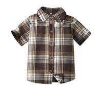 Polo Garçons - Chemises À Manches Courtes À Carreaux pour Garçons Robes De Cardigan D'Été pour Enfants De Et Moyenne Taille Robes Formelles pour Sortir Et Être Beau (Brown 12-18 Months)