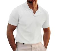 Polo gaufré court Haute qualité Sans boutons Col V Élégant Pour l'été Polyvalent