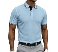 Polo gaufré décontracté à manches courtes pour homme, bleu clair, XXL