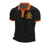 Polo Happy Halloween pour homme, chemise boutonnée à 3 boutons, t-shirts costumés, lettres imprimées, t-shirts à manches courtes, Z03-polos d'Halloween gris pour hommes, 3XL