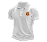 Polo Happy Halloween pour homme Jack O Lantern Chemise boutonnée citrouille T-shirts à manches courtes T-shirts costumes hauts, A01-white Halloween Polo pour homme, XL