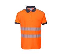 Polo Haute visibilité - Portwest - Vision PW3 - Orange/Bleu Marine - UPF 35+ - CE Certifié M