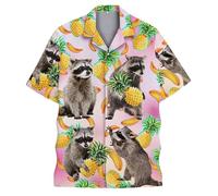 Polo hawaïen pour homme - Imprimé floral 3D - Manches courtes - Moderne - Coupe ajustée - Été - Décontracté - Sans col - Festival rétro vintage - Plage hawaïenne - Néon - Disco - Funny Party, T rose