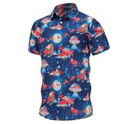 Polo hawaïen pour homme - Imprimé floral 3D - Manches courtes - Moderne - Coupe ajustée - Été - Décontracté - Sans col - Festival rétro vintage - Plage hawaïenne - Néon - Disco - Funny Party, U bleu