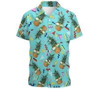 Polo hawaïen pour homme - Imprimé floral 3D - Manches courtes - Moderne - Coupe ajustée - Été - Décontracté - Sans col - Festival rétro vintage - Plage hawaïenne - Néon - Disco - Funny Party, P vert