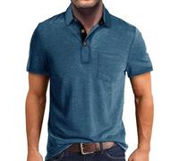 Polo Henley à manches courtes pour homme à manches courtes avec poche, coupe droite, solide, rafraîchissant, respirant, boutonné, confortable, polyvalent, décontracté pour l'extérieur et le quotidien