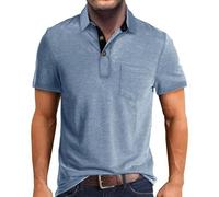 Polo Henley à manches courtes pour homme à manches courtes avec poche, coupe droite, solide, rafraîchissant, respirant, boutonné, confortable, polyvalent, décontracté pour l'extérieur et le quotidien