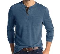 Polo Henley sans col pour homme - T-shirt de golf à manches longues, bleu jean, S