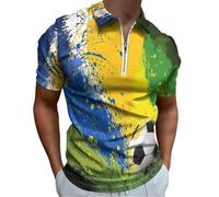Polo Homme À Drapeau Brésilien Éclaboussé T Shirt Homme avec 1/4 Zippée Thème Football Vert Tops À Manches Courtes Blouse Grande Taille Sport Golf Tennis T-Shirt Séché Rapide Athlétique Workout