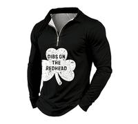 Polo Homme à Manches Longues Vert pour Saint Patrick - Polos 1/2 Zippé avec Slogan Humour Drôle, Col Revers, Tee Shirt St Patrick Irlande, T Shirt Col V pour 17 Mars, Haut Festif Décontracté Sport