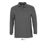 Polo homme anthracite chiné - manches longues - maille piquée 210 - 100% coton peigné Ringspun L