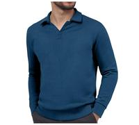 Polo Homme Col Boutonné Manches Longues Travail Décontracté Tshirt Homme Col V Manche Longue Slim Fit Tee Shirt Coton Lin Automne Hiver Noir Blanc Hauts Sport du Métier Tisser Polos (Navy, S)