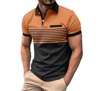 Polo Homme Coton Manches Courtes Bicolore Rayures Horizontales Col Contrastant Boutons Poche Poitrine T-Shirt Casual Confortable Tee-Shirt pour Quotidien (Yellow, M)