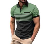 Polo Homme Coton Manches Courtes Bicolore Rayures Horizontales Col Contrastant Boutons Poche Poitrine T-Shirt Casual Confortable Tee-Shirt pour Quotidien (Green, XXXL)
