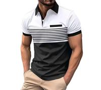 Polo Homme Coton Manches Courtes Bicolore Rayures Horizontales Col Contrastant Boutons Poche Poitrine T-Shirt Casual Confortable Tee-Shirt pour Quotidien (White, XXL)