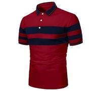 Polo Homme Coton Manches Courtes Rayures Horizontales Contrastantes Col Rabattu Finition Bicolore Trois Boutons Tee Shirt Casual Confortable Tops en Cinq Coloris (Red, L)
