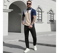 Polo homme décontracté bleu marine à blocs de couleurs, manches courtes, mode été city break, Top de golf style Old Money kaki yacht, cadeau pour petit ami L,M,S,XL,XXLBlocs de couleurTissu tricoté