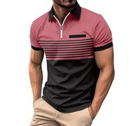 Polo Homme Été Grande Taille Imprimé Fleurs Fantaisie T-Shirts Hommes Manches Courtes Col en V Zippé Chemises Hauts Tops Homme Chic Pas Cher rayé coton fitness Homme polo maillots (Rose, 3XL)