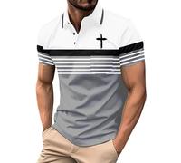 Polo Homme Funky Manches Courtes Rayures Contrastées Tee Shirt Un Imprimé Vintage Style Vintage Streetwear Idéal pour Le Hip - Hop et Les Sorties (Grey-C, XL)