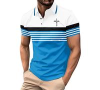 Polo Homme Funky Manches Courtes Rayures Contrastées Tee Shirt Un Imprimé Vintage Style Vintage Streetwear Idéal pour Le Hip - Hop et Les Sorties (Sky Blue-D, XL)