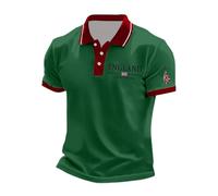Polo Homme Manches Courtes - Chemise Classique À Manches Courtes pour Motif Drapeau Britannique Confortable Respirante en Tricot Mélangé Décontractée Boutonnée pour L'Été (Green L)