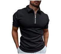 Polo Homme Manches Courtes Col V T Shirt D'été Manches Courtes Sportswear, Slim Fit Travail Sport T-Shirt Golf Pas Cher Chemisier Top(Noir,XL)