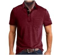 Polo Homme Manches Courtes Col V T-Shirt D'été Manches Courtes Sportswear, Vente Flash du Jour Et Soldes - Slim Fit Travail Running Tshirt Sport Pas Cher Haut Top(Le vin,XL)