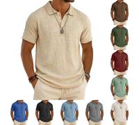 Polo Homme Manches Courtes en Tissu Lin et Bambou, Col Rabattu, Coupe Décontractée et Ample Léger Respirant Confortable Style Uni Idéal pour Le Golf Le Sport la Plage Les Loisirs