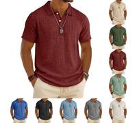 Polo Homme Manches Courtes en Tissu Lin et Bambou, Col Rabattu, Coupe Décontractée et Ample Léger Respirant Confortable Style Uni Idéal pour Le Golf Le Sport la Plage Les Loisirs