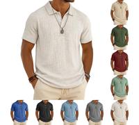 Polo Homme Manches Courtes en Tissu Lin et Bambou, Col Rabattu, Coupe Décontractée et Ample Léger Respirant Confortable Style Uni Idéal pour Le Golf Le Sport la Plage Les Loisirs