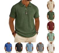 Polo Homme Manches Courtes en Tissu Lin et Bambou, Col Rabattu, Coupe Décontractée et Ample Léger Respirant Confortable Style Uni Idéal pour Le Golf Le Sport la Plage Les Loisirs